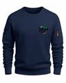 Detail view of navy blue sweatshirt showing zip utility pocket and ribbed cuff texture - S / Navy Blue