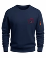 Detail of cargo sleeve pockets and red Qatar 2026 print on navy sweatshirt - S / Navy Blue