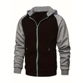 Felpa da uomo con cappuccio e zip in contrasto nero e grigio melange con polsini a coste - S / Nero E Grigio Scuro