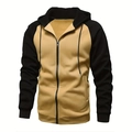 Felpa da uomo con cappuccio e zip bicolore kaki e nero con maniche raglan - S / Cachi + Nero