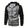 Felpa casual da uomo con cappuccio, zip, colori a contrasto e interno in pile - S / Grigio Scuro + Nero