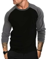 Detail of raglan sleeve stitching on men's black and grey breathable long sleeve t-shirt - Black/Dark Gray