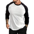 Men's raglan long sleeve T-shirt with contrast black sleeves and white cotton body - White/Black