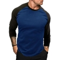 Men's casual slim fit long sleeve raglan t-shirt in navy blue and black with round neck - Navy Blue/Black