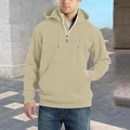 Men's khaki half-zip hooded sweatshirt with front kangaroo pocket and ribbed cuffs - M / Apricot