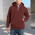 Men's half-zip hooded sweatshirt in deep burgundy with kangaroo pocket and drawstring - M / Brick Red