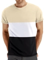 Detailaufnahme des Herren-T-Shirts mit Farbblock-Design in Khaki, Weiß und Schwarz - S / Beige Weiß Schwarz Patchwork