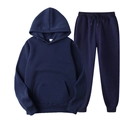 Men's navy blue hooded sweatshirt and drawstring jogger pants fleece set - Navy Blue
