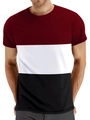 Détail du patchwork horizontal tricolore sur un T-shirt à manches courtes et col rond - S / Patchwork Bordeaux Blanc Noir