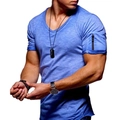 T-shirt uomo azzurra con scollo a V, vestibilità slim e dettaglio tasca con zip - Taglia S / Blu reale