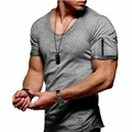 T-shirt da uomo grigia slim fit con scollo a V e tasca funzionale con zip sulla manica - Taglia S / Grigio scuro