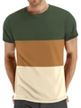 Herren Kurzarm T-Shirt mit lässigem Color-Blocking Design in Grün Braun und Beige - S / Dunkelgrün Braun Beige Patchwork