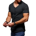 T-shirt da uomo slim fit grigio scuro con scollo a V e tasca con zip sulla manica - S / Nero