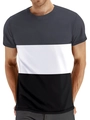 T-shirt homme à col rond avec un design moderne tricolore en blocs gris blanc et noir élégant - S / Patchwork Gris Foncé Blanc Noir