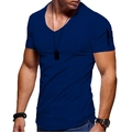 Dettaglio della maglietta slim fit con scollo a V da uomo con cerniera decorativa sulla manica - Taglia S / Blu scuro