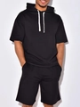 Ensemble homme décontracté avec sweat à capuche manches courtes et short noirs et cordons - S / Noir