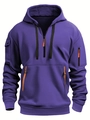 Dettaglio felpa tattica viola con mezza zip e tasca funzionale sulla manica per uomo sportivo - 3XL / Viola