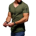 T-shirt da uomo verde oliva vestibilità slim con scollo a V e zip decorativa sulla manica - Taglia S / Verde Militare