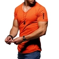 T-shirt da uomo arancione con scollo a V e tasca con zip in metallo sulla manica - Taglia S / Arancione