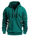 Dettagli della felpa con cappuccio uomo verde scuro con mezza zip e rifiniture tasche - 3XL / Verde Scuro