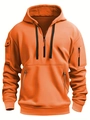 Dettaglio felpa con cappuccio tattica arancione con mezza zip e tasche funzionali sulle maniche - 3XL / Arancione