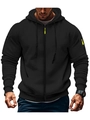 Men's tactical black zip-up hoodie with fluorescent green zipper details and sleeve pocket - S / Black