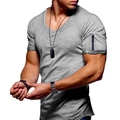 T-shirt da uomo grigia slim fit con scollo a V e dettaglio zip sulla manica corta - Taglia S / Grigio chiaro
