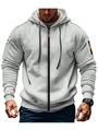 Men's light grey hooded zip-up sweatshirt with sleeve pocket and orange zipper detail - S / Light Gray