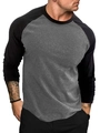 Men's slim fit raglan sleeve t-shirt in grey marl and black color block design - Dark Gray/Black
