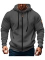 Men's dark grey hooded zip-up sweatshirt with orange accents and utility arm pocket - S / Dark Gray