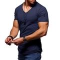 T-shirt blu scuro da uomo slim fit con scollo a V e tasca con zip sulla manica corta - Taglia S / Blu Notte