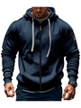 Detail of dark blue men hoodie with orange zipper accents and textured sleeve design - S / Navy Blue