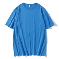 Detailed close-up of a royal blue crew neck cotton t-shirt with a loose fit design - S / Teal