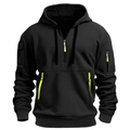 Schwarzer Herren-Taktik-Hoodie mit neongelben Reißverschlüssen und Ärmeltasche - S / Schwarz