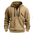 Khaki Hoodie-Detail mit Reißverschluss, orangefarbenen Akzenten und Ärmeltasche - S / Camel