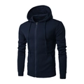 Men's navy blue zip-up hoodie featuring a drawstring hood and kangaroo pockets - S / Navy Blue
