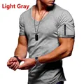 T-shirt da uomo slim fit con scollo a V grigio chiaro con tasca a zip sulla manica - Taglia S / Grigio chiaro