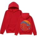 Red hooded sweatshirt with Here Comes The Sun print and kangaroo pocket for women - Red