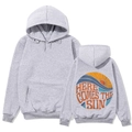 Gray oversized hoodie featuring vintage sun back print and drawstring hood for couples - Gray