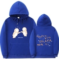 Vue avant et arrière du sweat à capuche bleu roi avec imprimé astronaute et texte - S / Bleu