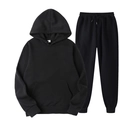 Men's minimalist black tracksuit set with heavyweight fleece hoodie and joggers - Black