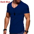 T-shirt blu scuro da uomo vestibilità slim con scollo a V e dettaglio zip sulla manica - Taglia S / Blu scuro