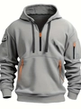 Grauer Herren Sport-Hoodie mit halbem Reißverschluss und orangen Akzenten - S / Hellgrau