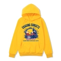 Bright yellow hoodie with sun beach print and adjustable drawstrings in loose fit - S / Yellow-Chasing Sunsets