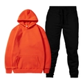 Orange long-sleeved hooded sweatshirt with black drawstring joggers in two-piece set - Orange Top and Black Pants