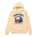 Apricot hooded sweatshirt with Chasing Sunsets print and front kangaroo pocket - Khaki 1