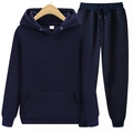 Men's solid navy blue hooded sweatshirt and jogger pants sports tracksuit set - S / Navy Blue