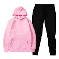 Pink hooded sweatshirt and black sweatpants two-piece casual sportswear set for men - Pink Top and Black Pants