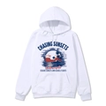 White oversized hoodie with Chasing Sunsets graphic and beach palm tree print - White 1