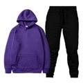 Men's purple pullover hoodie and black jogger pants leisure tracksuit set - Purple Top and Black Pants